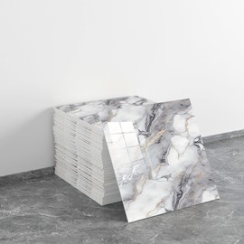 LVSHI 20pcs Marble Peel and Stick Waterproof PVC Shower Wall Panels Bathroom Backsplash Tile Stick on Wall for Bedoom, Kitchen 11.8"x11.8" (Gray and White with Gold,19.4 Sq.Ft.)