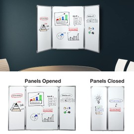 40” x 60” Wall-Mounted, Folding Whiteboard with Magnetic Surface and Flip-Out Marker Tray