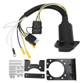 Trailer Wiring Adapter 4 Way to 7 Way Round Trailer Plug Converter Adapter with 4 Pin to 7 Pin Mounting Bracket for RV