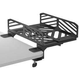 Suptek Clamp-on Desk Extender PC Desk Mount Holder,Standard and Large Gaming Computer Case Stand, Adjustable Width PC Mount, Black