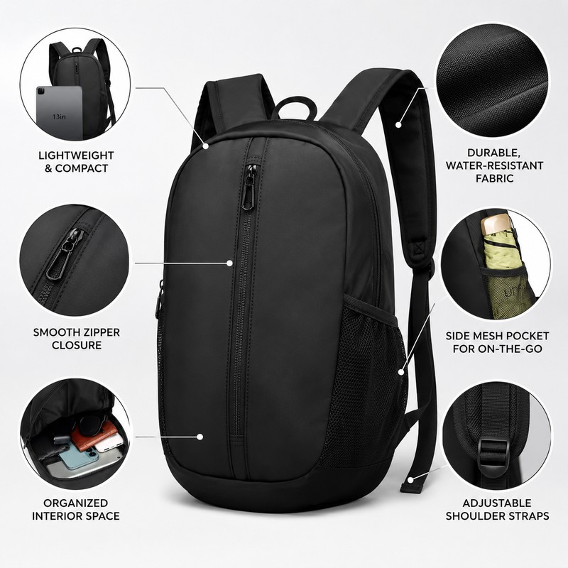 Compact Lightweight Backpack for Daily Use – Multi-Compartment Daypack for