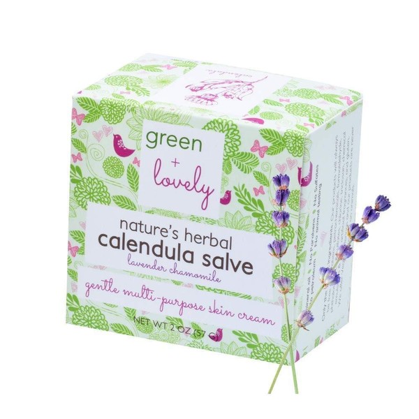 Green + Lovely Nature's Herbal Calendula Salve (Lavender Chamomile) , Eczema Cream, Eczema Ointment, Intensive Moisturizer for Sensitive Skin, 2 oz.