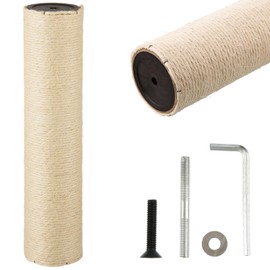 Cat Scratching Post Replacement 15.75x3.54 Inch Cat Tree Scratch Post Replacement Natural Sisal Pole Cat Scratching Post Refill Pole Part with M8 Screws for Kitten Tree Tower Cat Furniture Accessories