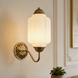 HYDELITE Vintage Gold Milk Glass Wall Sconce with White Pumpkin Shade