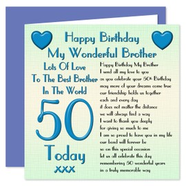 Brother 50th Happy Birthday Card - Lots Of Love To The Best Brother In The World - 50 Today