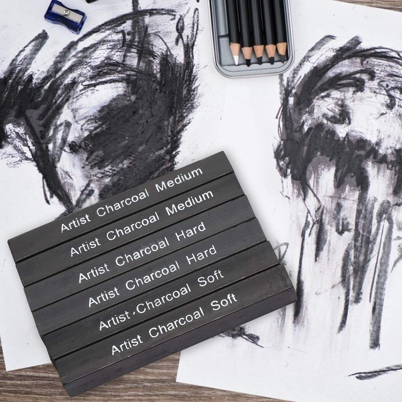 Compressed Charcoal Sticks for Drawing, 6 PCs Break-Resistant Sketch Charcoal