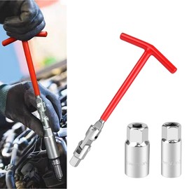 3 PCS T-Handle Spark Plug Wrench&Socket, 5/8 Inch and 13/16 Inch Spark Plug Socket, Non-Slip T-Handle Spark Plug Removal Tool, Fit for Motorcycles, Lawn Mowers and Small Motor Vehicles (Red&Silver)