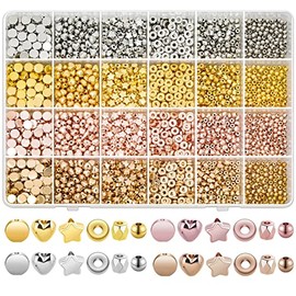 selizo Juego de 2160 piezas de cuentas espaciadoras doradas, cuentas surtidas para pulseras para hacer joyas DIY (dorado, plateado, oro rosa, oro KC)