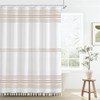 Seasonwood Beige Shower Curtain Boho Stripe Shower Curtains with Tassel
