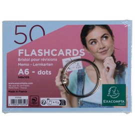 Exacompta 10352E - 50 flashcards bristol A6 dots bleu