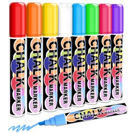 Keukenket 8 Colours Chalk Pens for Blackboard, Washable, Chalk Marker Window with 6 mm Reversible Tip, Whiteboard Marker Chalk Pens for Windows Glass, Car Windows, Stones, Paper