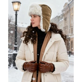 Clakllie PL2404-KHaki Winter Hat with Ear Flaps Faux Fur Trapper Hat Bomber Hat Aviator Hat Fur Hat Warm Hunting Hat Russian Trooper Skiing Hat Aviator Ushanka Eskimo Bomber Hat