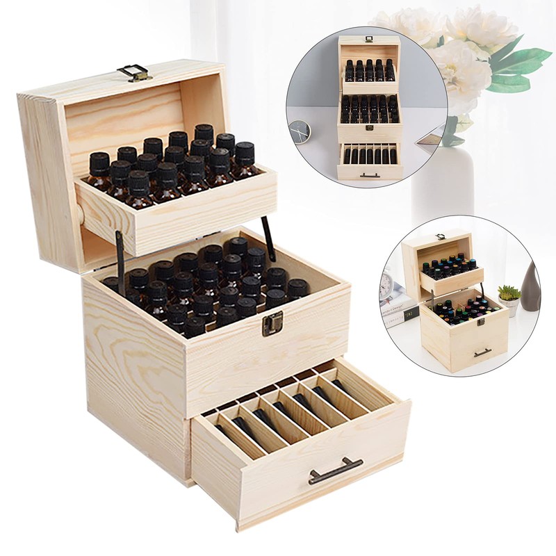 Hteedy 3 Tiers Essential Oil Storage Box, Wooden Perfume Bottle
