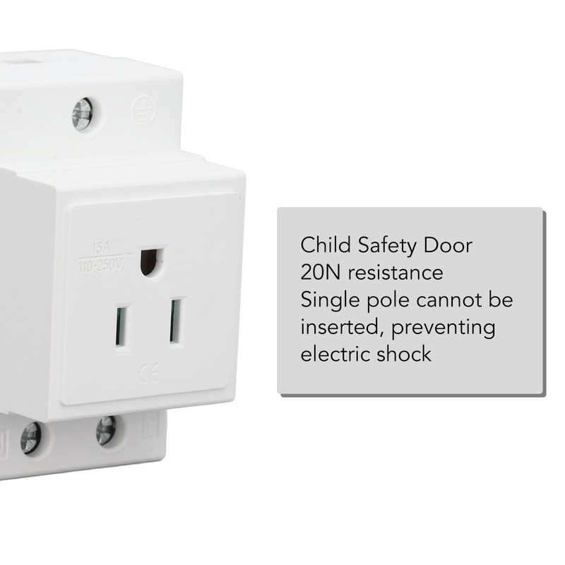 Din Rail Mounted Receptacle, AC 110-250V 15A Outlet Power Module