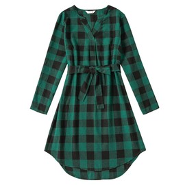 Mommy and Me Christmas Dresses Long Sleeve Santa Claus Green Red Black Buffalo Plaid Velvet Dress Fall Winter Xmas Holiday Party Mom Daughter Matching Outfits Photoshoot Green Black Plaid Large