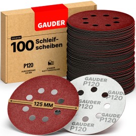 GAUDER Sanding Discs for Random Orbital Sanders Diameter 125 mm Pack of 100 Sandpaper Velcro 8 Hole Sanding Sheets Round Grit P120