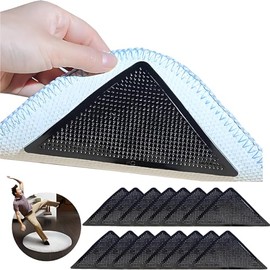 Cintas de Alfombra,16 Piezas Cinta de Agarre para Alfombra y Almohadillas,Pinzas Lavables Antideslizantes para Alfombras,Sin Rizos, Sin Marcas,Pinzas para Alfombras Extraíbles para Pisos De Dura