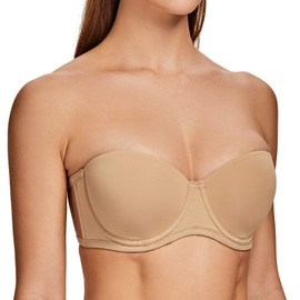 MELENECA Women's Strapless Bra for Large Bust Back Smoothing Plus Size with Underwire Almond 38D