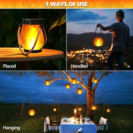 Jyoiat Outdoor Solar Lights Hanging Lanterns - 2 Pack Solar Flame Garden Lights with USB Dual Mode Front Porch Lamps Wall Mount Patio Garage Decorative
