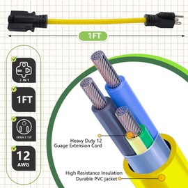 YSIL Dryer Plug Adapter 15A 125V to 20A 250V Adapter Cable 1 FT 12AWG 5-15P to 6-15/20R T Blade AC Power Adapter Converter Indoor/Outdoor Adapter