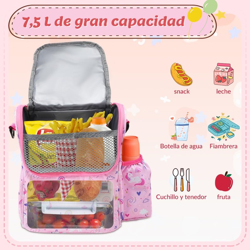 Nasjac Bolsa de Almuerzo para Niños Niñas, Loncheras Térmica Reutilizable