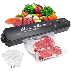 Vacuum Sealer Machine - Vacuum Sealers for Food Preservation - One-Key Automatic Air Sealing System for Dry & Moist Modes - Includes 10 Sealer Bags (Black)