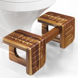 Toilet Stool, 7'' and 9'' Adjustable Heights Acacia Wood Poop Stool, Anti-Slip Compact Design, Sturdy and Stable, Ideal for Bathroom Use, Enhancing Comfort and Supporting Natural Posture (Acacia)