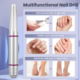 BICKON Nail Cutter, 11-in-1 Electric Nail Cutter Manicure Set, 20,000 rpm, Adjustable Speed Sanding Polisher for Gel Nails, Cuticle Shellac Acrylic Gel, Safe for Beginners (Silver)