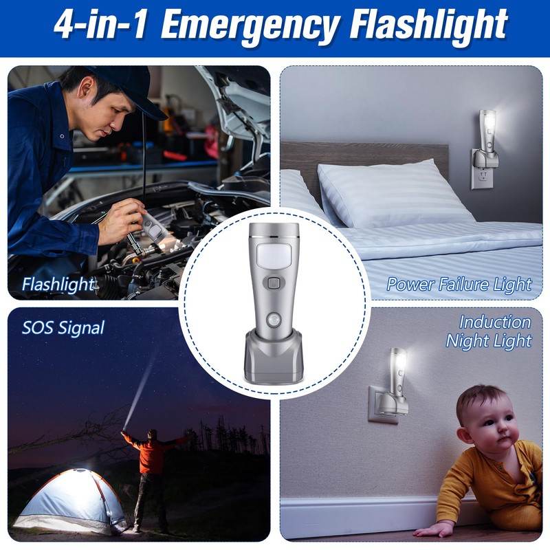 Enhon 2 Pack Rechargeable 4-in-1 LED Emergency Lights, Plug-in Flashlights