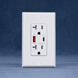Joyhope USB Outlet Receptacle, 20W Fast Charge & Power Delivery USB C Wall Outlet, 20 Amp Wall Outlet with USB Ports, Tamper Resistant, UL Listed, Wall Plate Included (FTR20QC White)