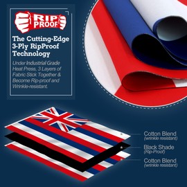 Anley Rip-Proof Double Sided 3-Ply Hawaii State Flag 3x5 Foot - Vivid Color, Canvas Header and Wrinkle Resistant - The Strongest, Longest Lasting Hawaiian HI Flags 3 X 5 Ft