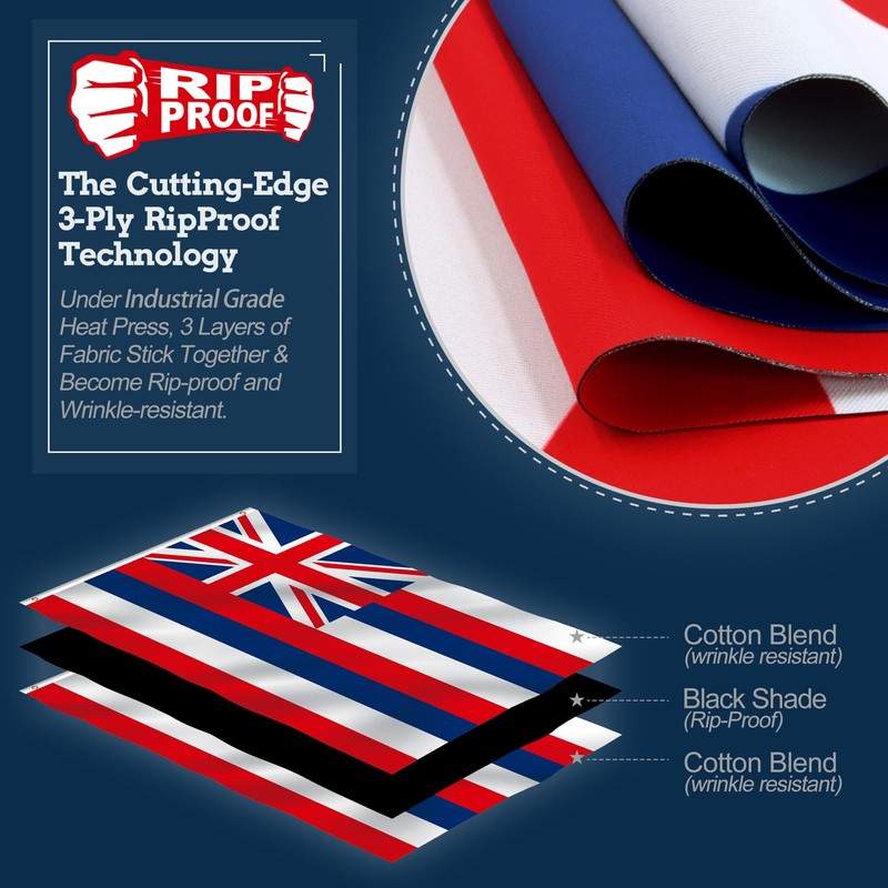 Anley Rip-Proof Double Sided 3-Ply Hawaii State Flag 3x5 Foot