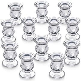 Letine Candlestick Holders Set of 12-2.5" H Taper Candle Holders Bulk - Clear Glass Candle Holder for Rustic Wedding Centerpieces, Party Supplies