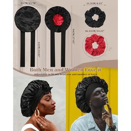 CHLINS CHLINS Reversible Satin Bonnet for Sleeping Women Double Layer Hair Bonnet with 2PCS Hair Scrunchies Elastic Tie Band Night Cap (Black+Red)