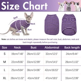 OUOBOB Sphynx Cat Clothing, Breathable Hairless Cat Shirts, Striped Kitten T-Shirts, Sleeveless Pullover, Cat Pullover, Pet Summer Clothing for Sphynx, Cornish Rex, Devon Rex
