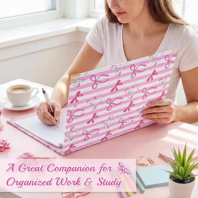 1 Inch 3 Ring Binder with Clipboard, Cute Binder Pink