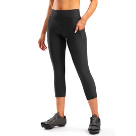 Bikewa Women's 4D Padded Bike Pants High Waist Cycling Shorts Bicycle Capris 3/4 Biking Tights with Zipper Pockets(Black,XL)