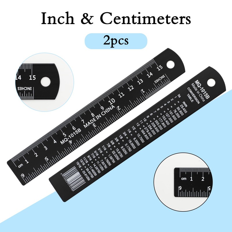 2PCS 6 Inch & 1PCS 8 Inch Aluminum Straightedge Ruler