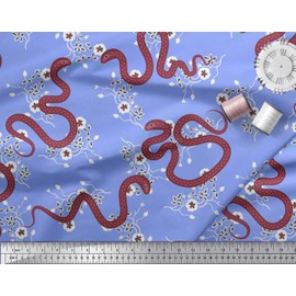 Soimoi Rayon Fabric Leaves,Floral & Snake Reptile Fabric Prints By metre 56 Inch Wide
