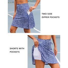 COOrun - Falda de tenis para mujer, 20 pulgadas, longitud a la rodilla, falda de golf con bolsillos, cintura alta, pantalones cortos deportivos interiores, faldas S-XXL, 1-Blue Leaves, M