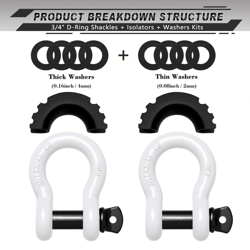 AUTMATCH D Ring Shackle 3/4" Shackles (2 Pack) 41,887Ibs Break