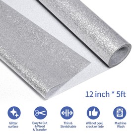 VINYL FROG Silver Glitter Heat Transfer Vinyl Roll 30.5x155cm Heat Press for Cameo and Heat Press