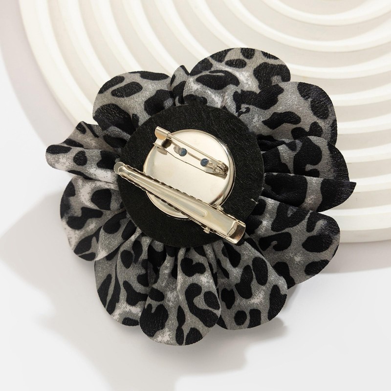 HUANGANG Leopard Print Flower Duckbill Clip Brooch Exaggerated Floral Shaped