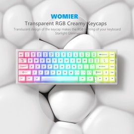 Womier Keyboard Keycaps Clear, White Keycaps 60 65 75 100 Percent, Transparent Jelly Cute Custom Key Cap Set for Cherry MX, Kailh, Outemu, Gateron Mechanical Keyboards(MDA Profile)