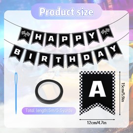Race Car Birthday Banner, Checkered Flag Black and White Racing Banner Hot Car Party Decoration Themed Party Supplies Decorations for Boys Baby Shower Christmas