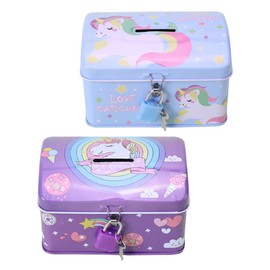 STOBOK 2 Pieces Money Box with Key Unicorn Money Box Piggy Bank Children's Money Box Unicorn Pattern Piggy Bank Money Pot Girls for Gift Idea Birthday (Random Style)
