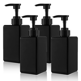 15 oz Hand Soap Dispenser, Plastic Pump Bottles Refillable Empty Lotion Dispenser Liquid Container for Bathroom Kitchen College Dorm, 4 Pack Black