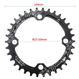 Chain Ring 34T 104BCD Mutte MTB Narrow Wide Chain Ring Single (Black, Aluminum Alloy)