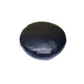 KUIRMODA Lambskin Round Leather Pillow Cover - Sofa Cushion Case - Decorative Circular Cushion Throw Covers for Living Room & Bedroom, Diameter 14 Inch - Black Pack of 1