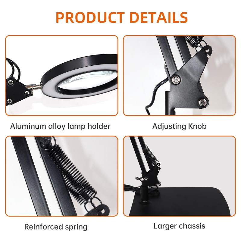 10x Magnifying Glass with Light, 3 Color Modes Dimmable LED